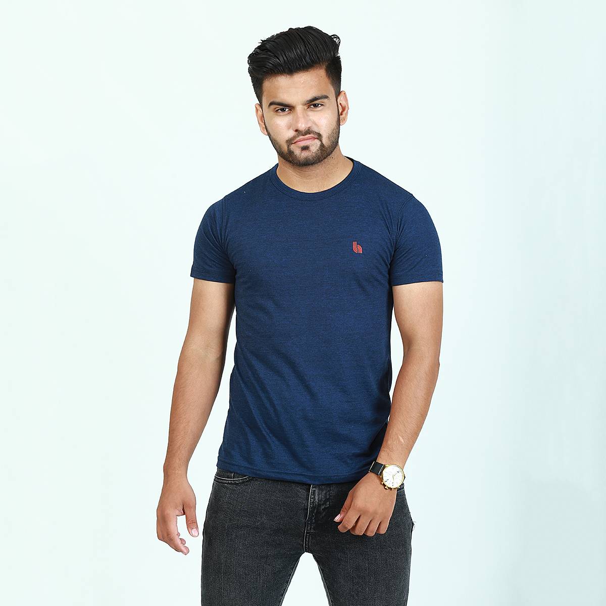 Finches Summer Regular Fit Navy Blue Cotton Jersey Round Neck T-Shirt For Men.