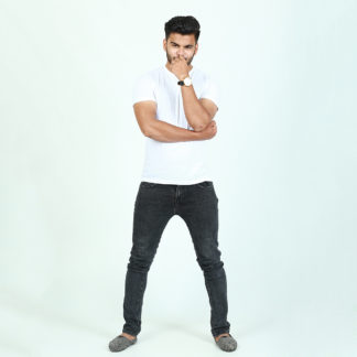 Finches Summer Regular Fit White Cotton Jersey Round Neck T-Shirt For Men.